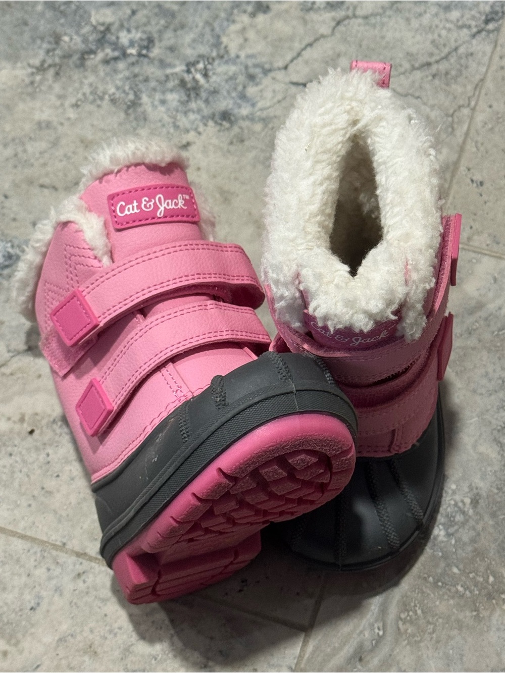 Cat & Jack Pink and Gray Kids Winter Boots with Faux Fur